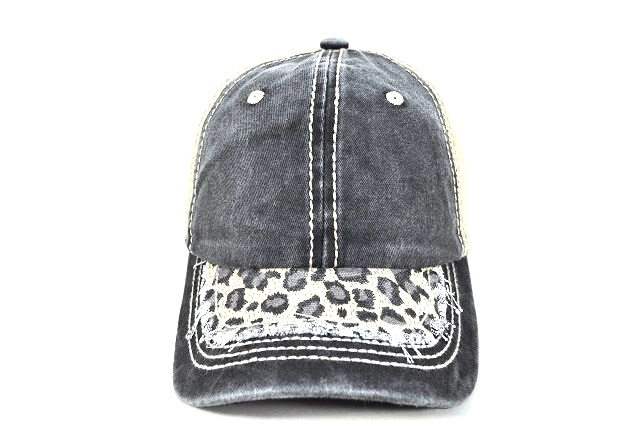 068-PIGMENT CAP WITH LEOPARD VISOR PART BLACK/KHAKI MESH